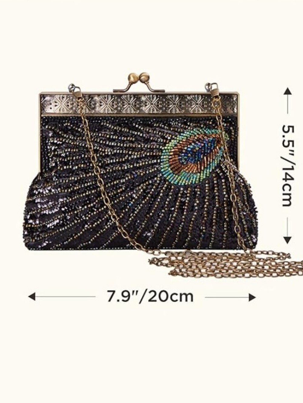 Beaded Peacock-Accent Evening Clutch in Black - Picture 7 of 7